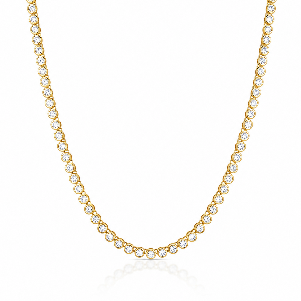 “Monaco” Gold bezel cz diamond tennis necklace