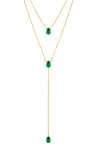 Silver gold plated emerald lariat necklace set