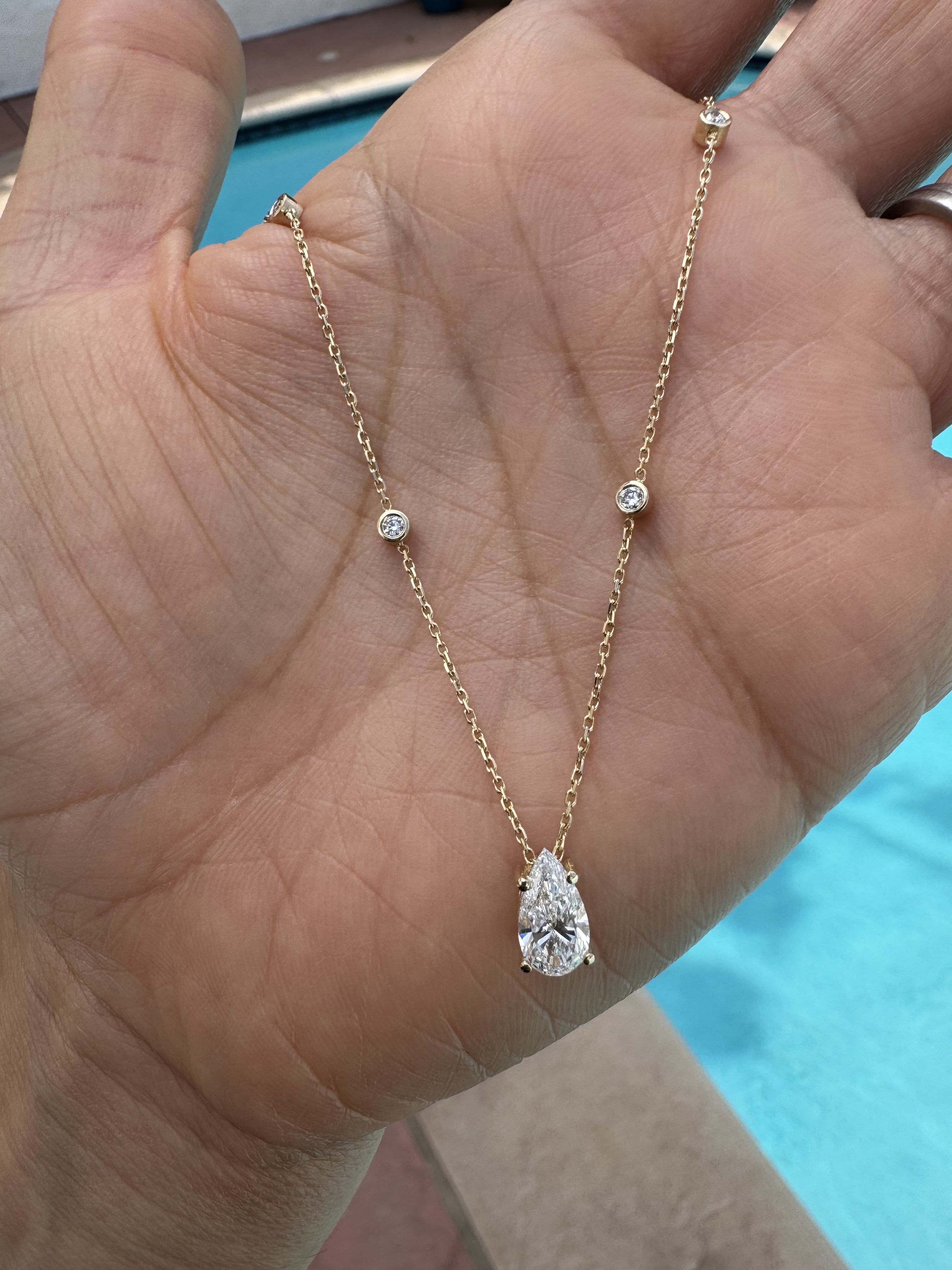 14k white gold pear lab diamond necklace