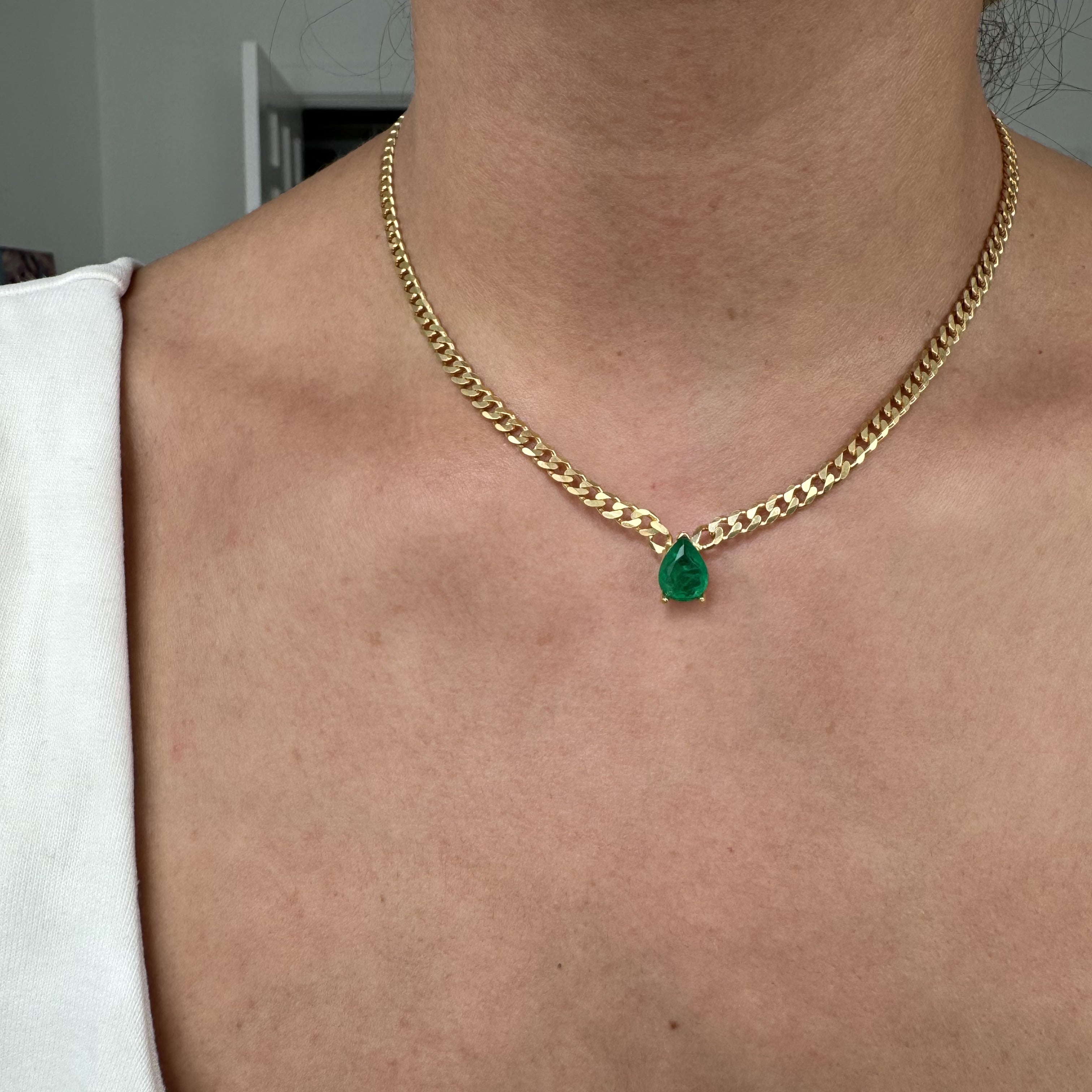 Silver gold plated pear shaped emerald necklace