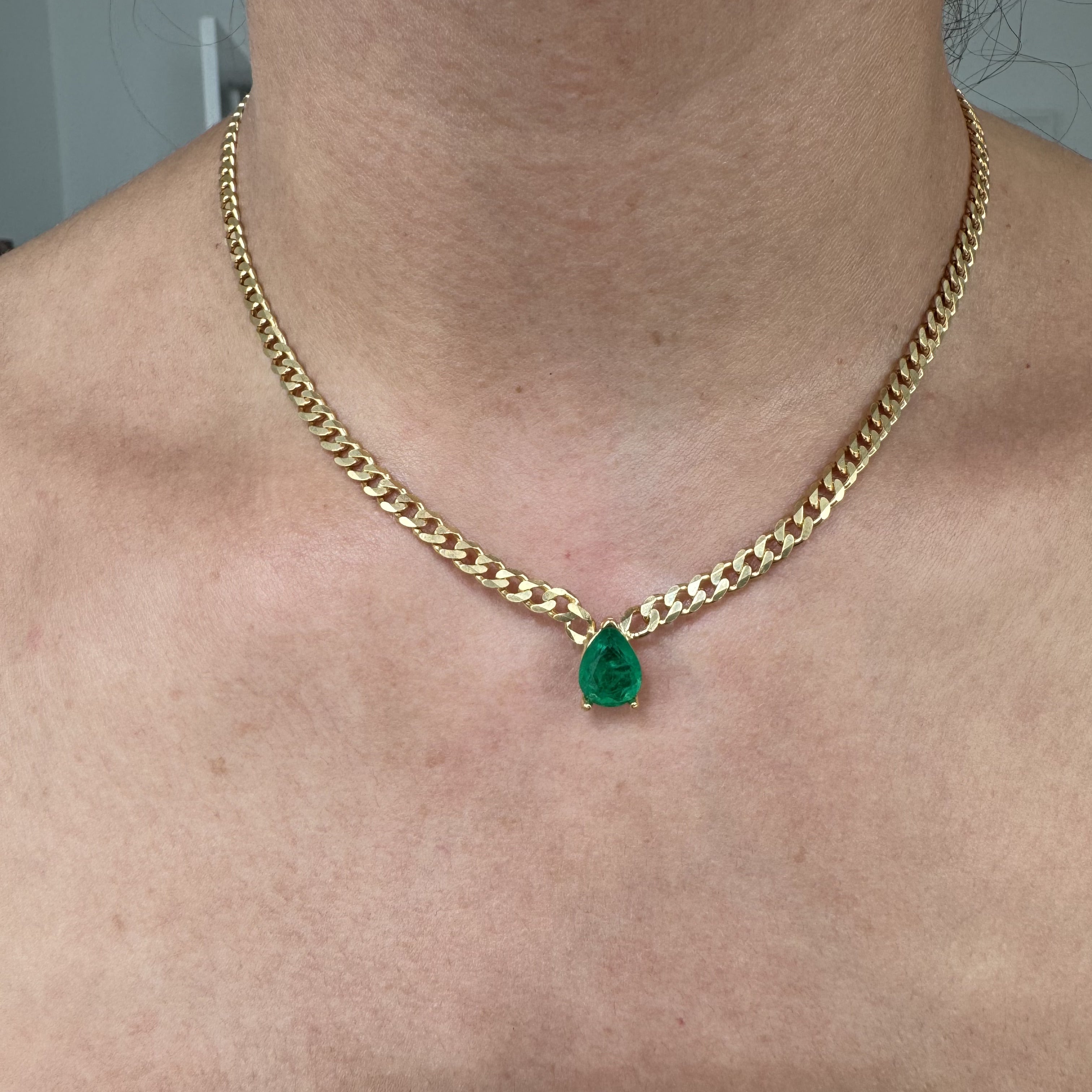 Silver gold plated pear shaped emerald necklace