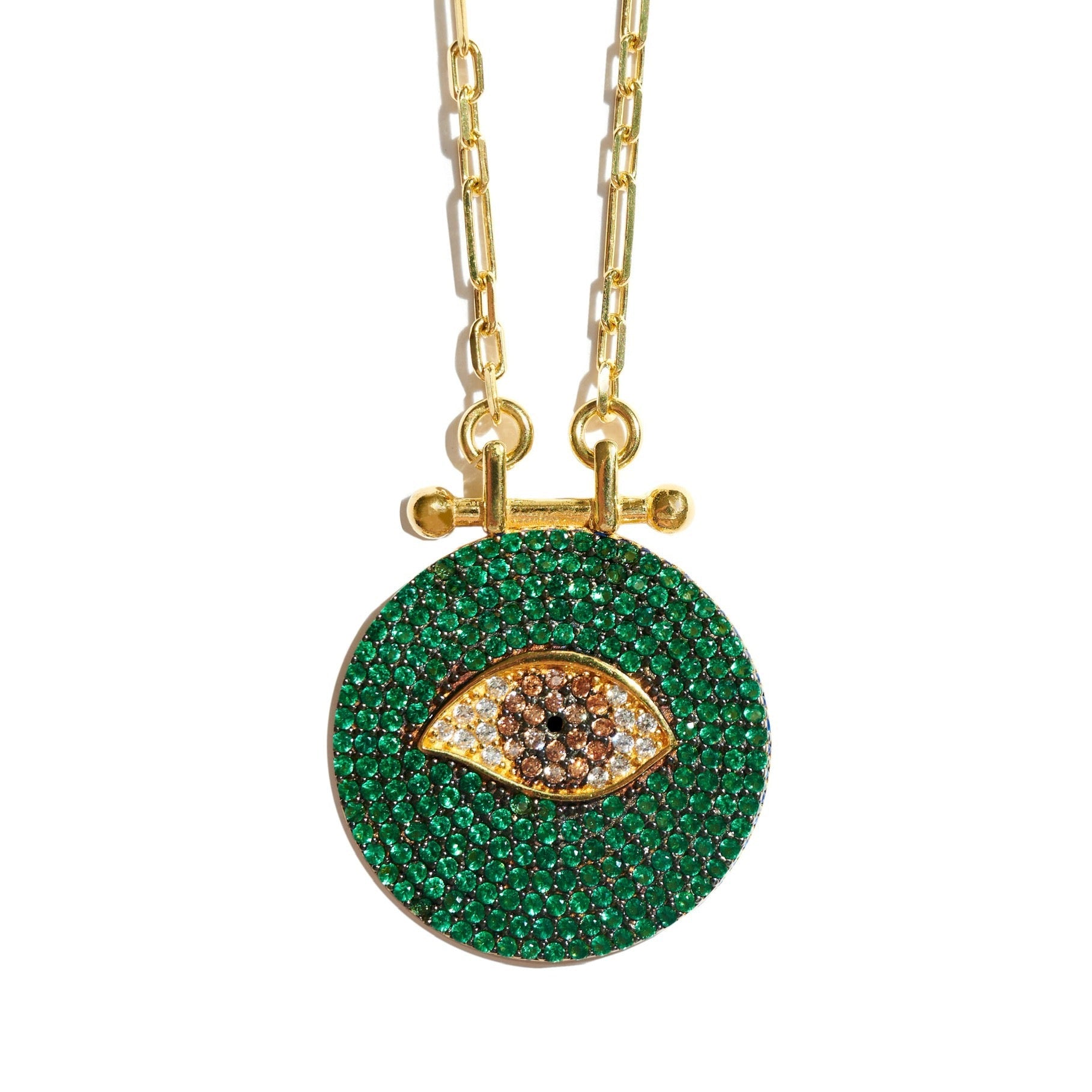 “Mallorca” Sterling silver gold plated eye necklace in green