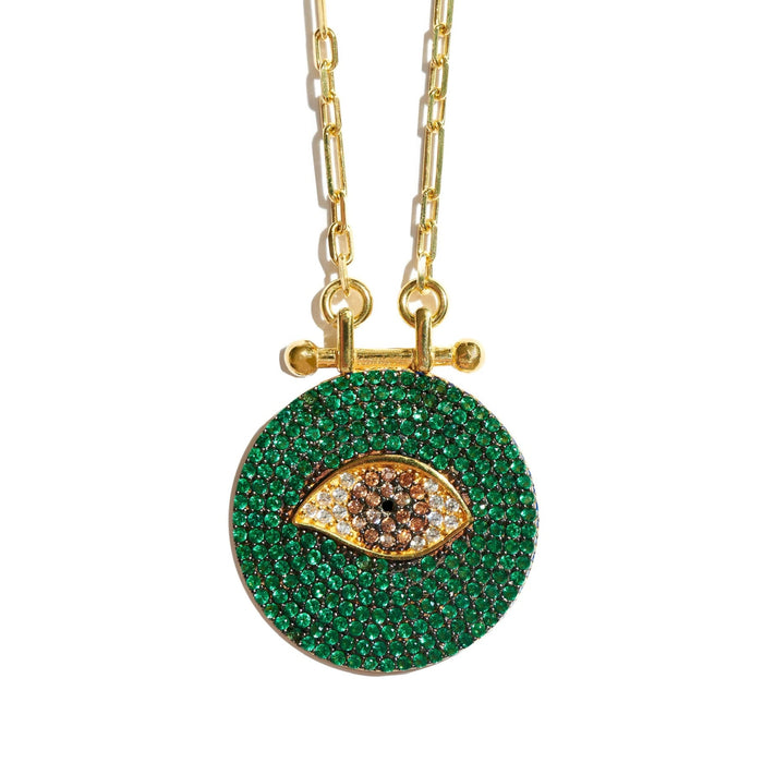 “Mallorca” Sterling silver gold plated eye necklace in green
