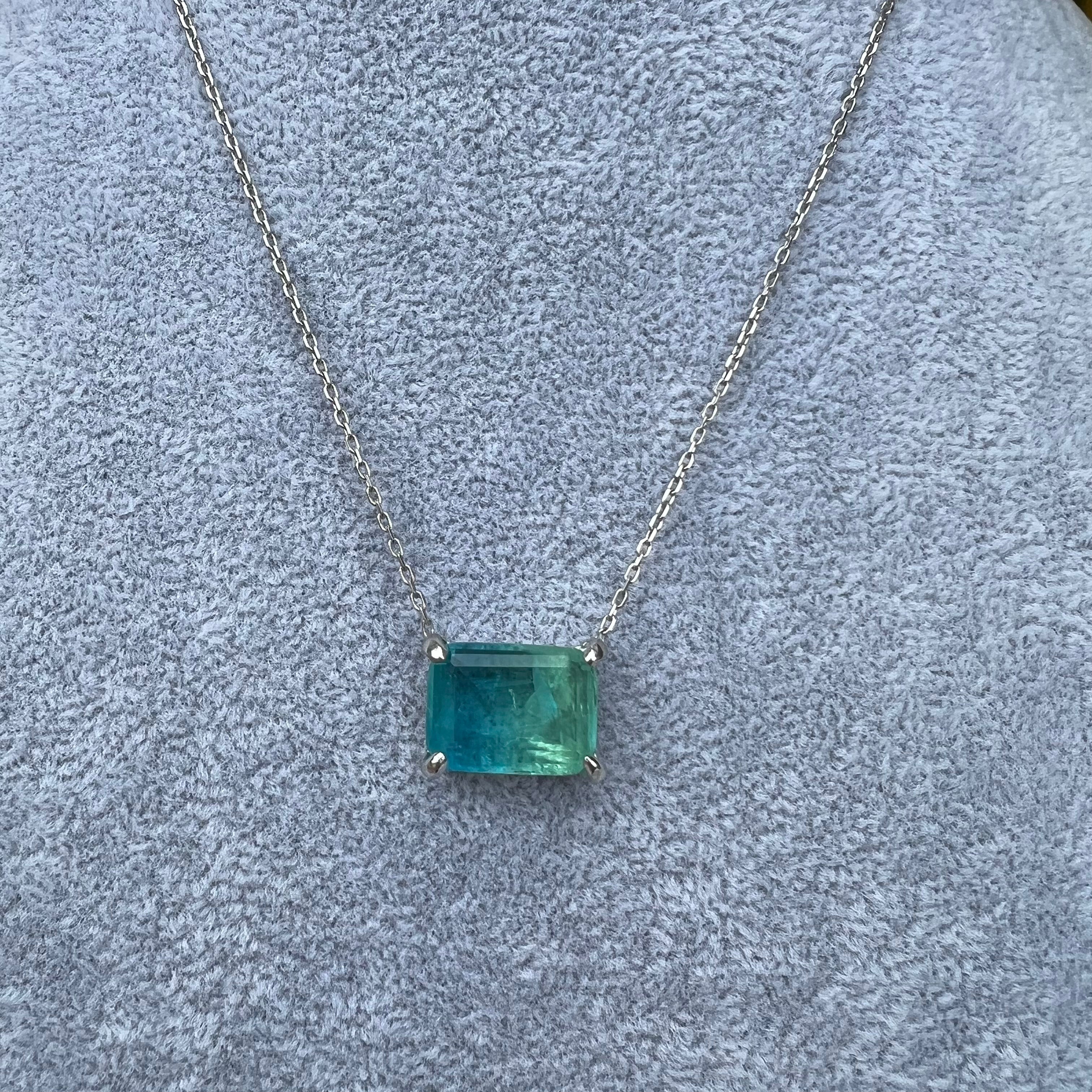 Sterling silver square ocean paraiba stone necklace