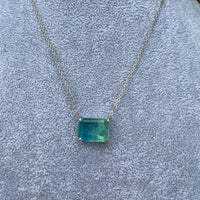 Sterling silver square ocean paraiba stone necklace