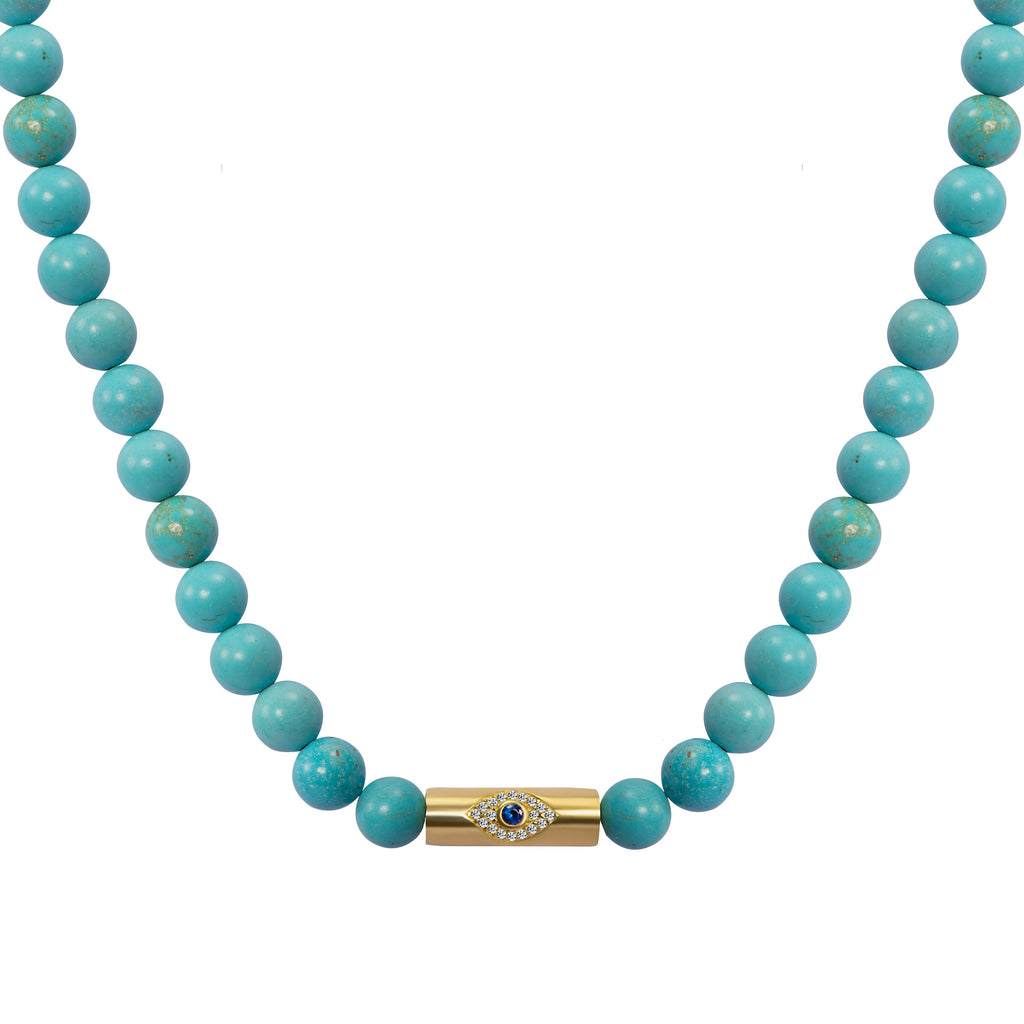 Turquoise beaded gold rod eye necklace