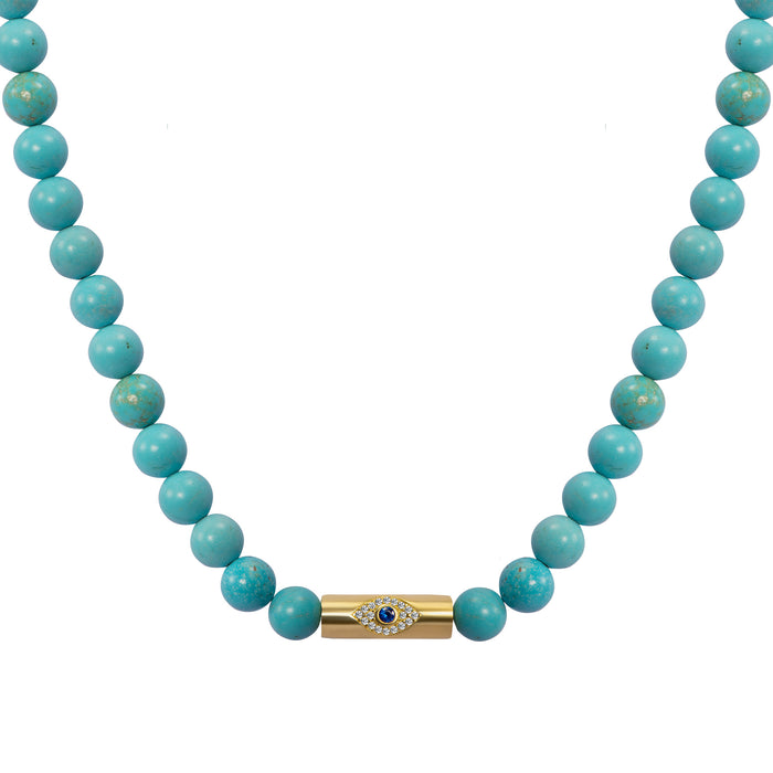 Turquoise beaded gold rod eye necklace