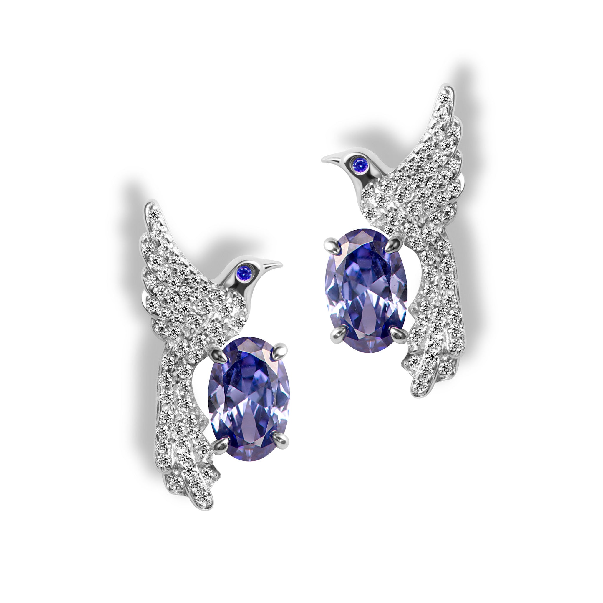 Sterling silver bird sapphire stud earrings