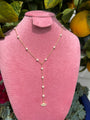 Silver 18kt gold plated pearl necklace lariat with cz pave diamond eye pendant