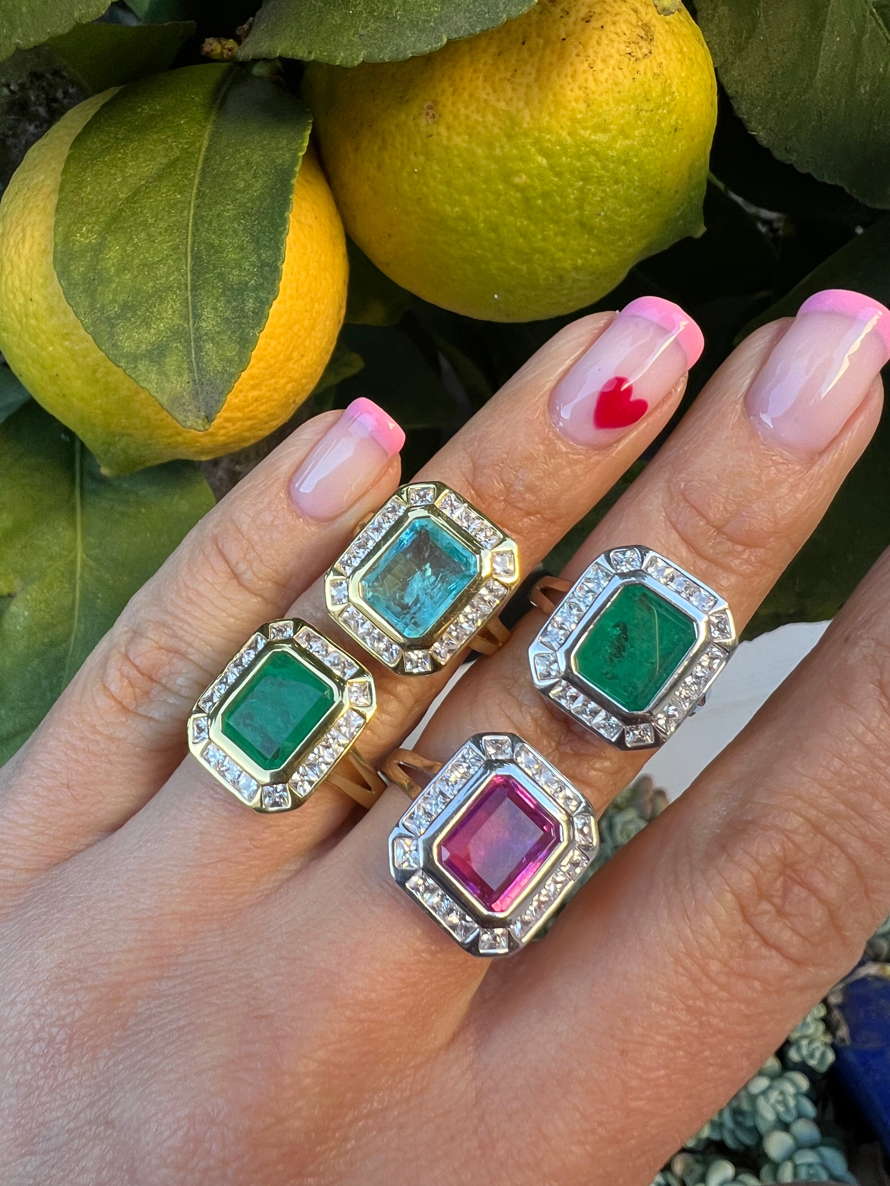 Silver gold plated pave emerald cocktail ring