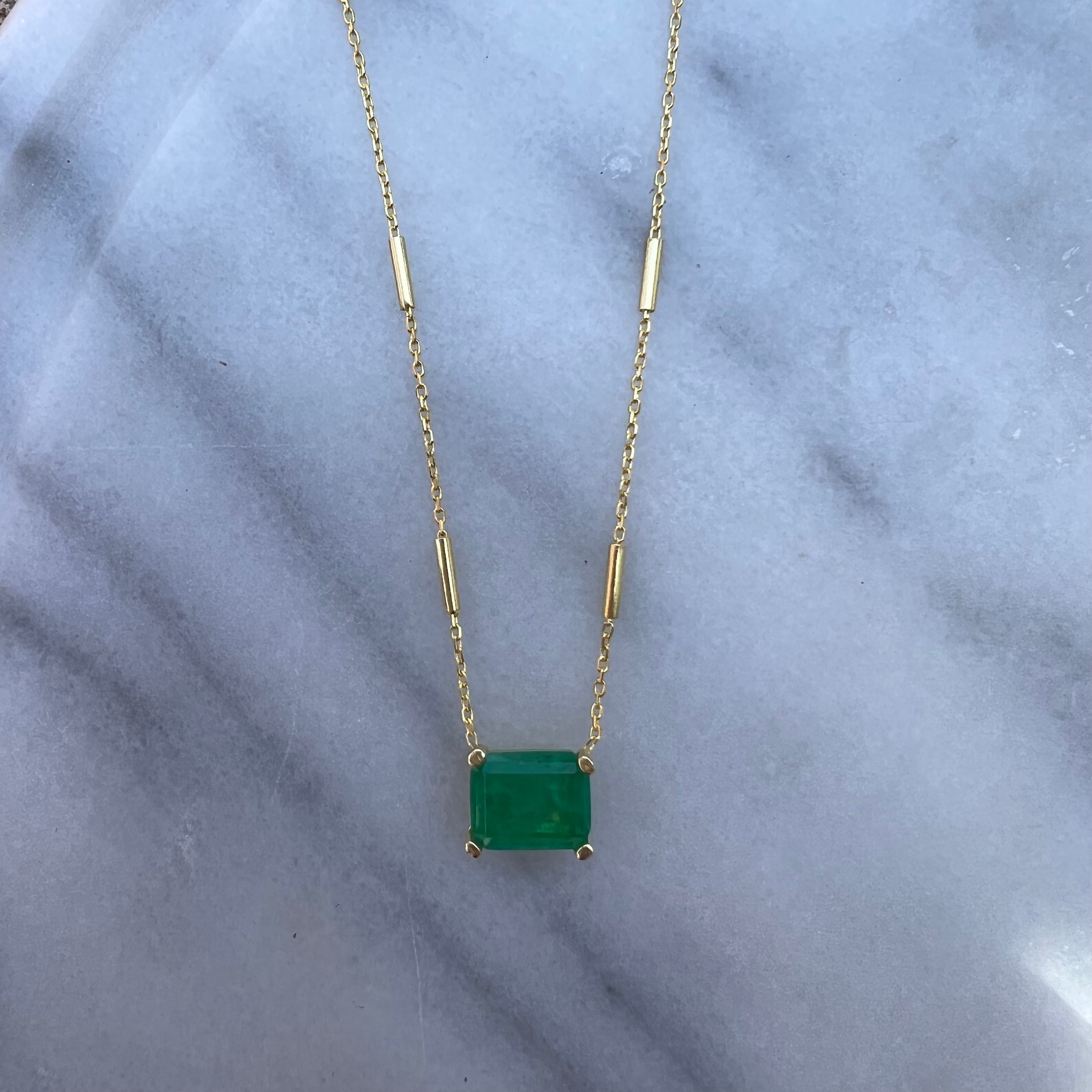 “Ivy” silver gold plated rectangular emerald necklace