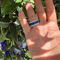 Sterling silver sapphire & clear cz eternity band