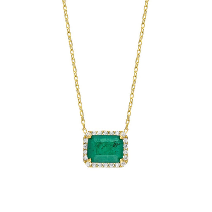 "PRE-ORDER" Silver gold plated dainty pave emerald necklace