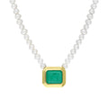 Pearl beaded square emerald frame necklace