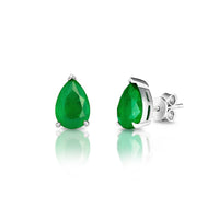 Sterling silver pear emerald stud earrings
