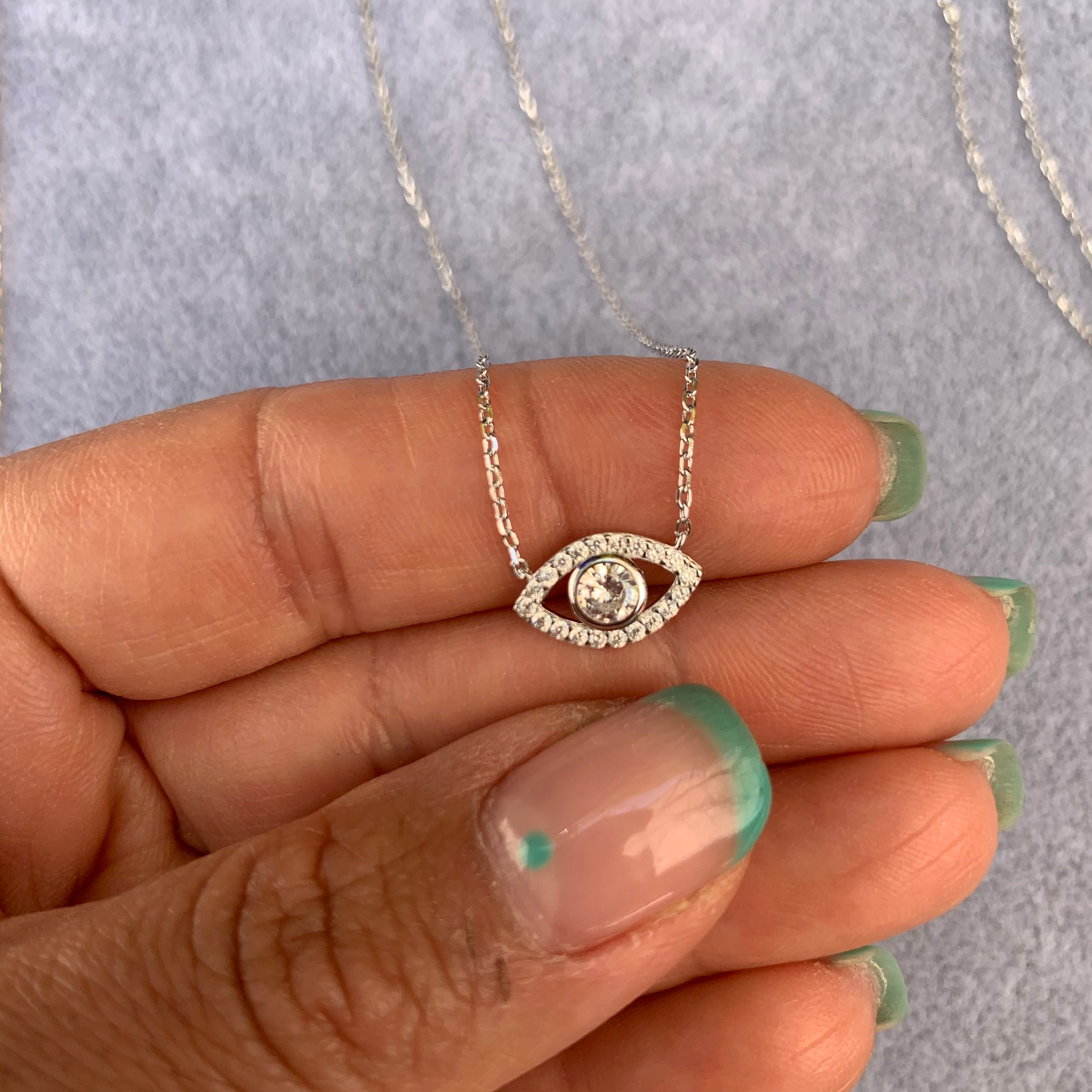“Ojos” Sterling silver clear eye necklace - Free Gift