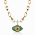 PRE-ORDER Silver gold plated green eye paperclip chain necklace