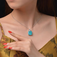 Sterling silver square paraiba necklace