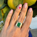 Silver gold plated pave emerald cocktail ring