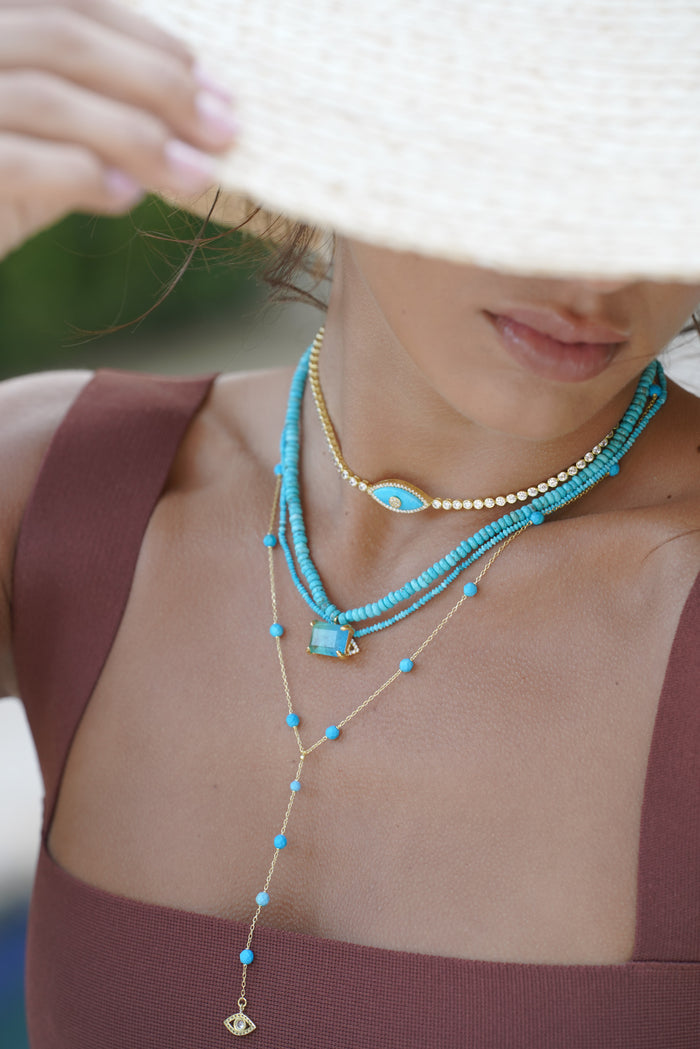 Turquoise beaded ocean paraiba stone necklace