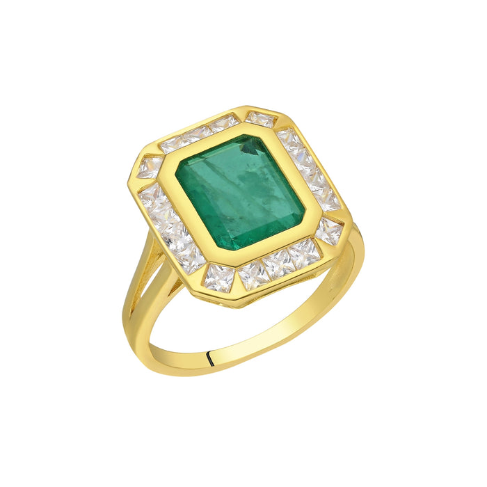 Silver gold plated pave emerald cocktail ring