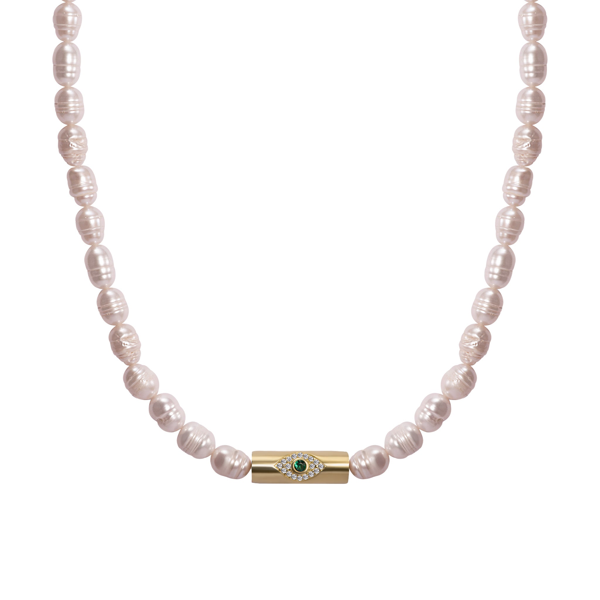 Pearl beaded gold rod eye necklace