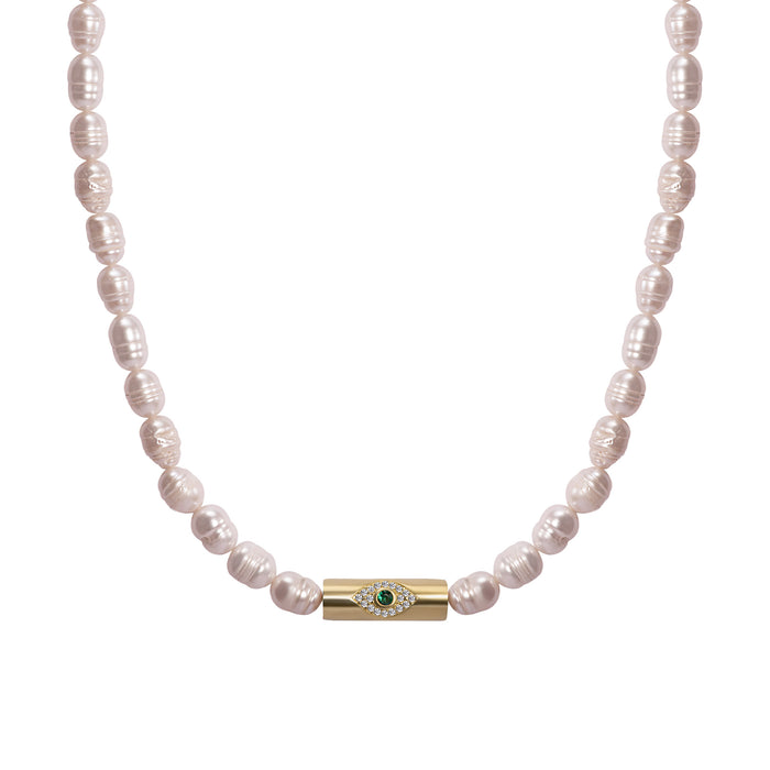 Pearl beaded gold rod eye necklace