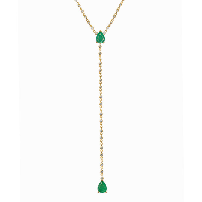 Silver gold plated diamond chain pear emerald lariat necklace