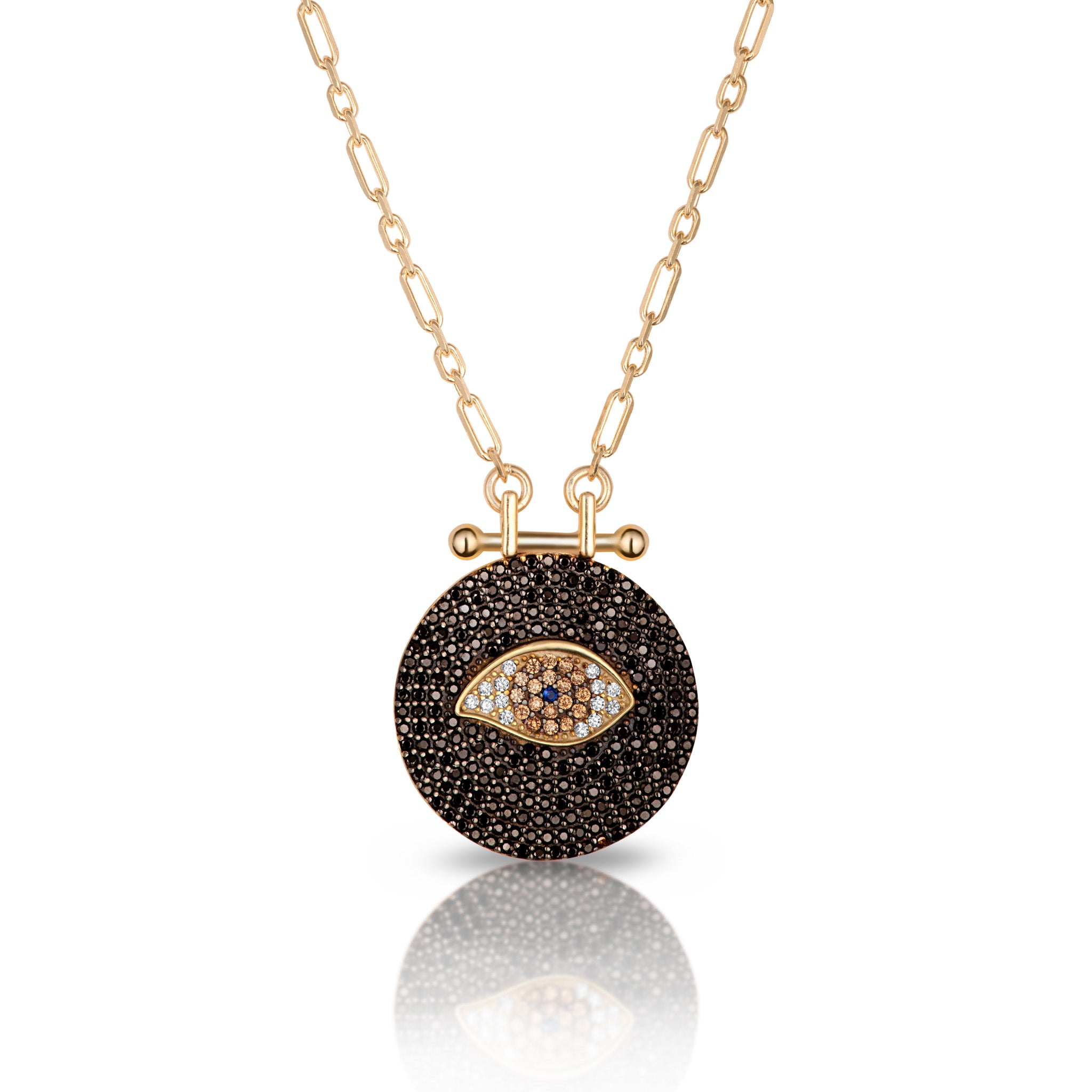 “Mallorca” Sterling silver gold plated eye necklace in black