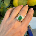 Silver gold plated pave emerald cocktail ring