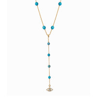 PRE-ORDER Silver 18kt gold plated turquoise diamond eye pendant lariat necklace