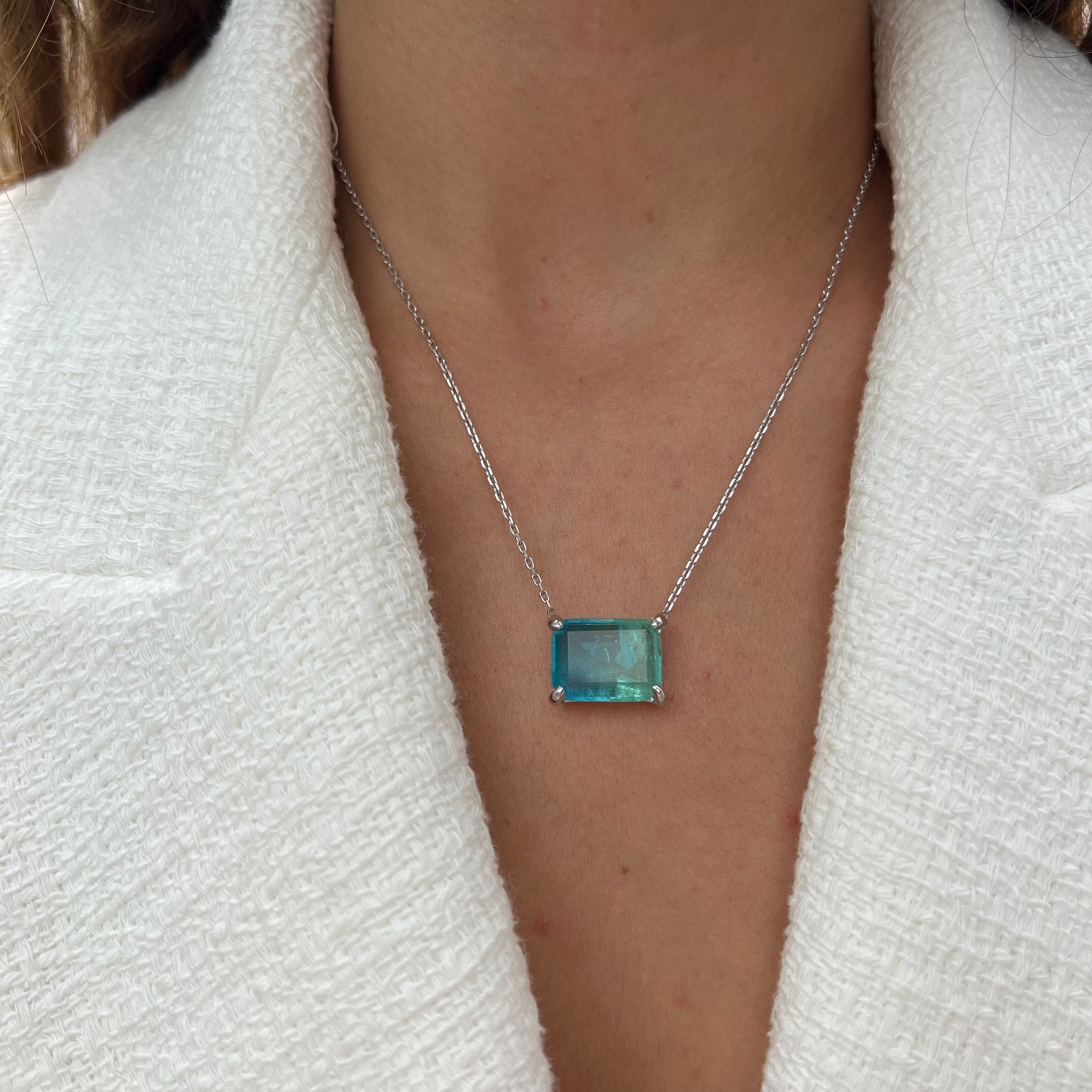 Sterling silver square ocean paraiba stone necklace