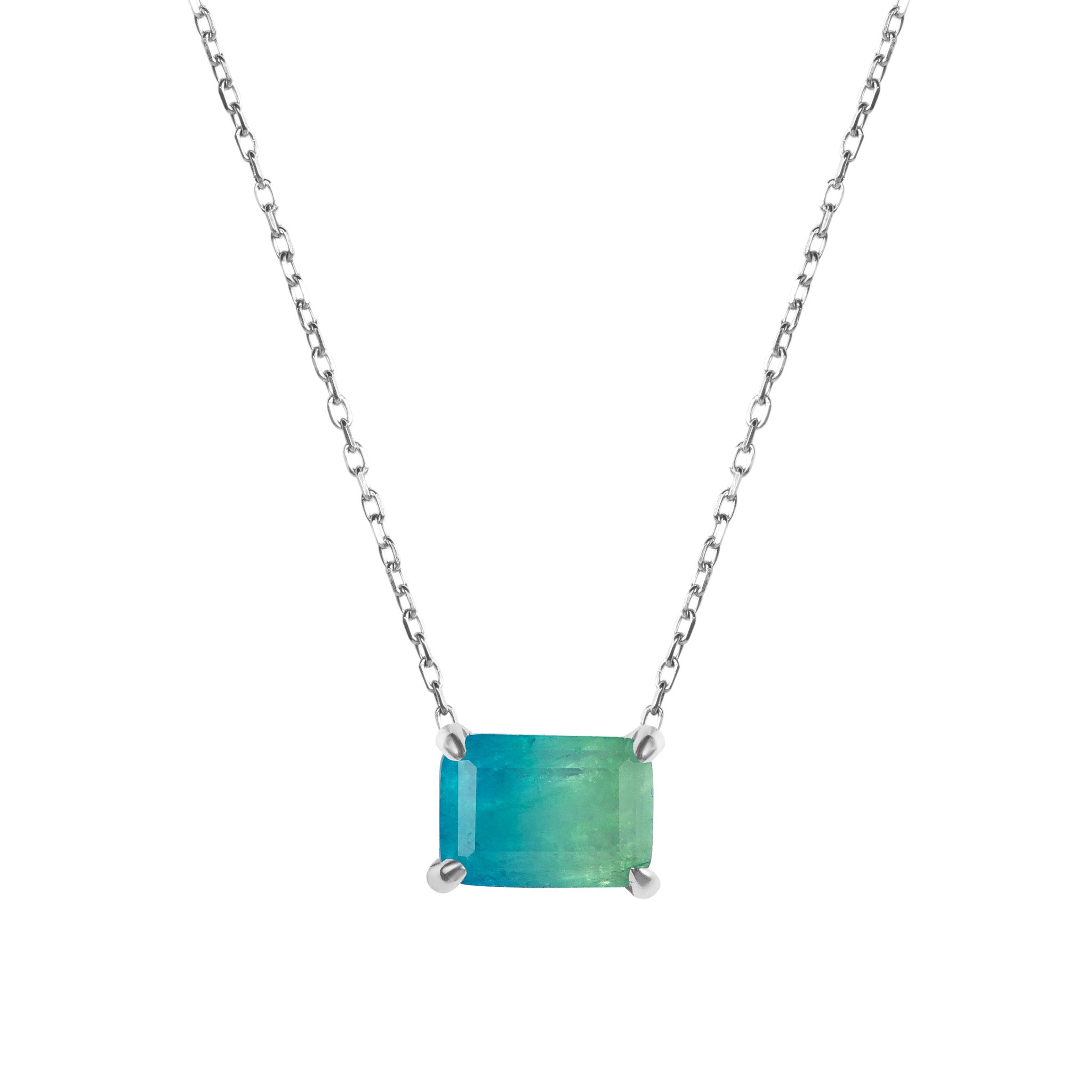Sterling silver square ocean paraiba stone necklace