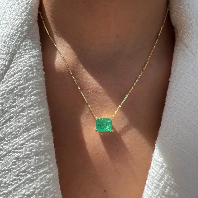 4.60tcw Square Cut Natural Colombian Emerald & Diamond Halo Necklace P