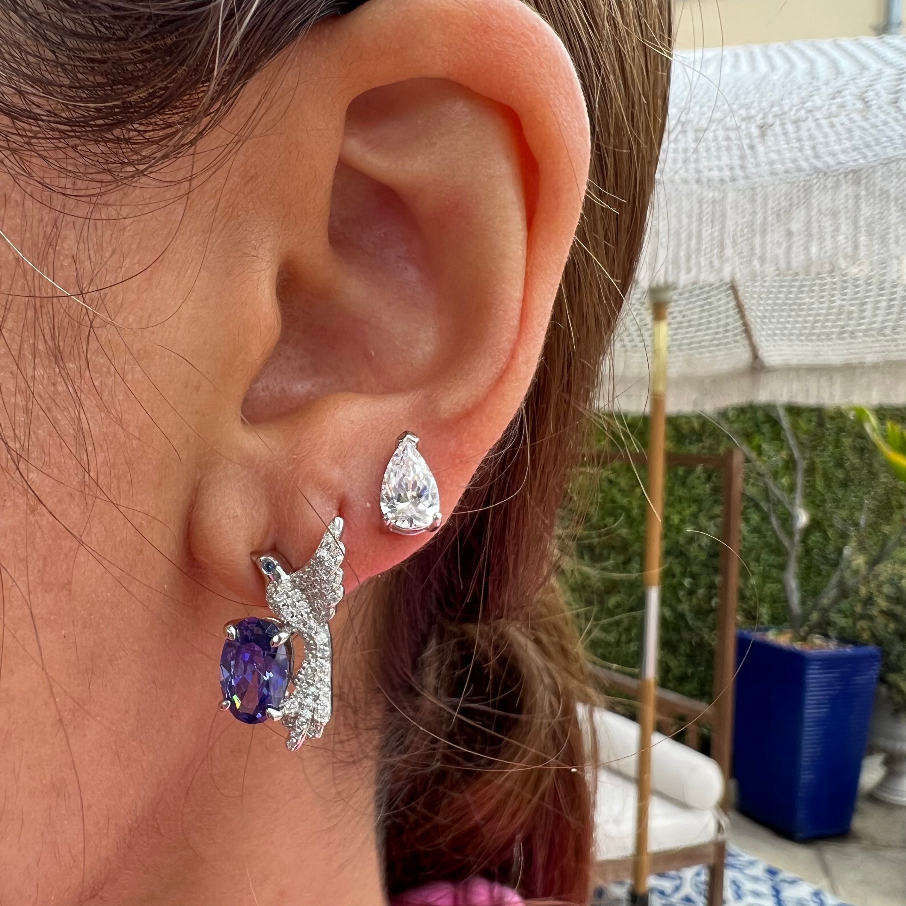 Sterling silver bird sapphire stud earrings