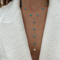 PRE-ORDER Silver 18kt gold plated turquoise diamond eye pendant lariat necklace