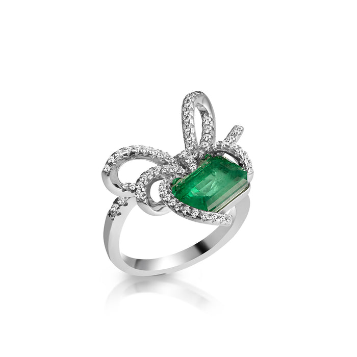 Sterling silver emerald bow ring