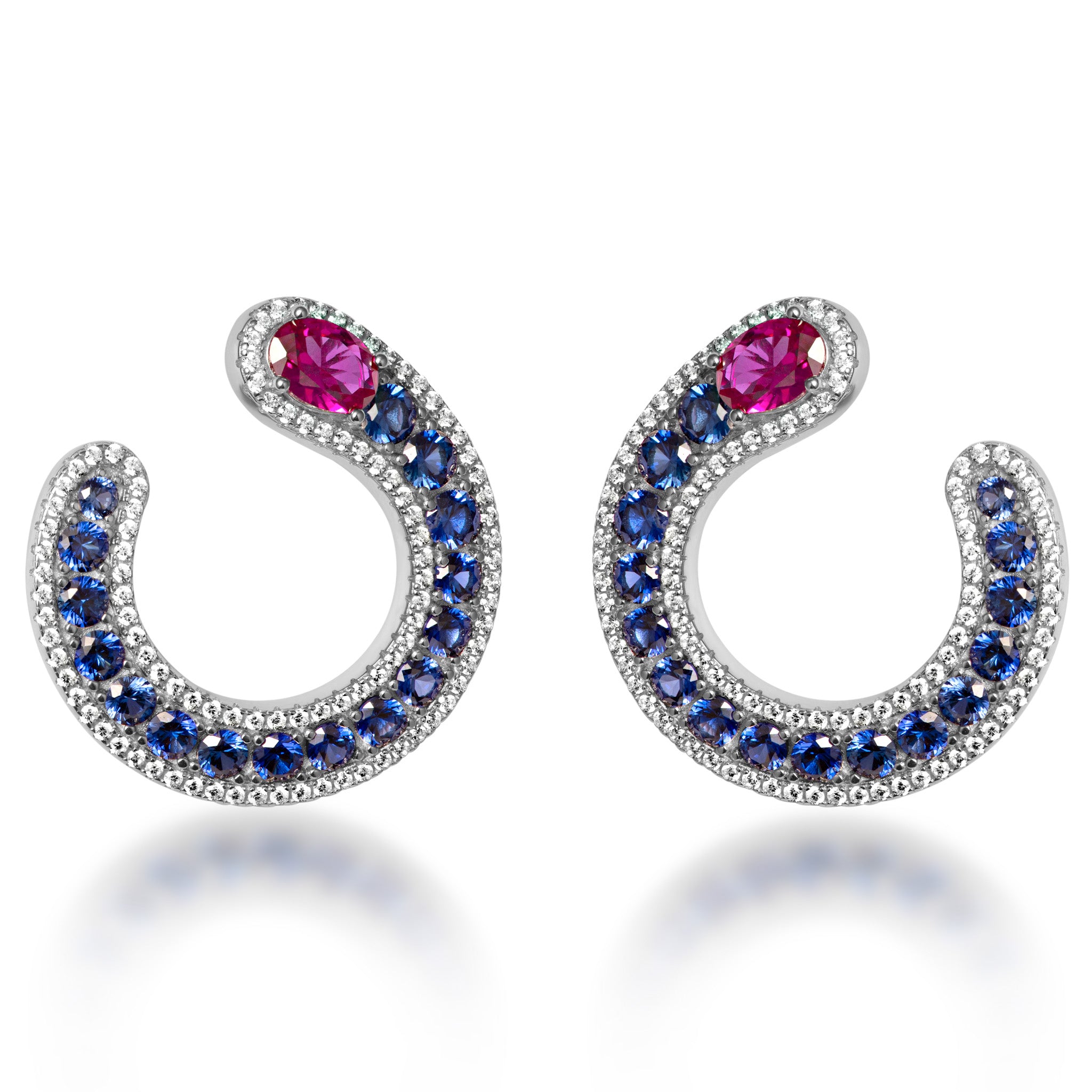 Sterling silver simulated sapphire & ruby earrings