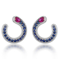 Sterling silver simulated sapphire & ruby earrings
