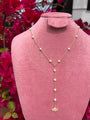 Silver 18kt gold plated pearl necklace lariat with cz pave diamond eye pendant