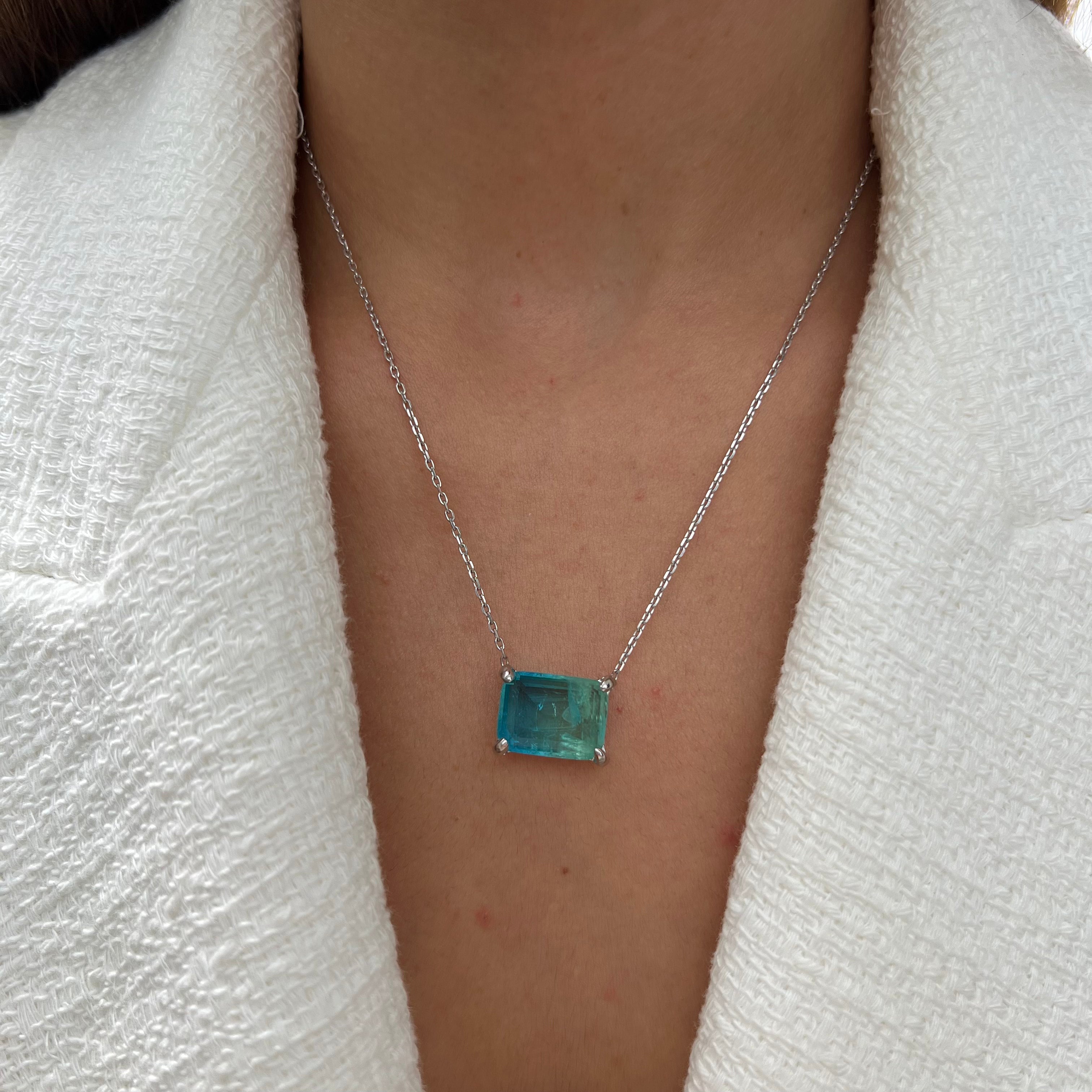 Sterling silver square ocean paraiba stone necklace