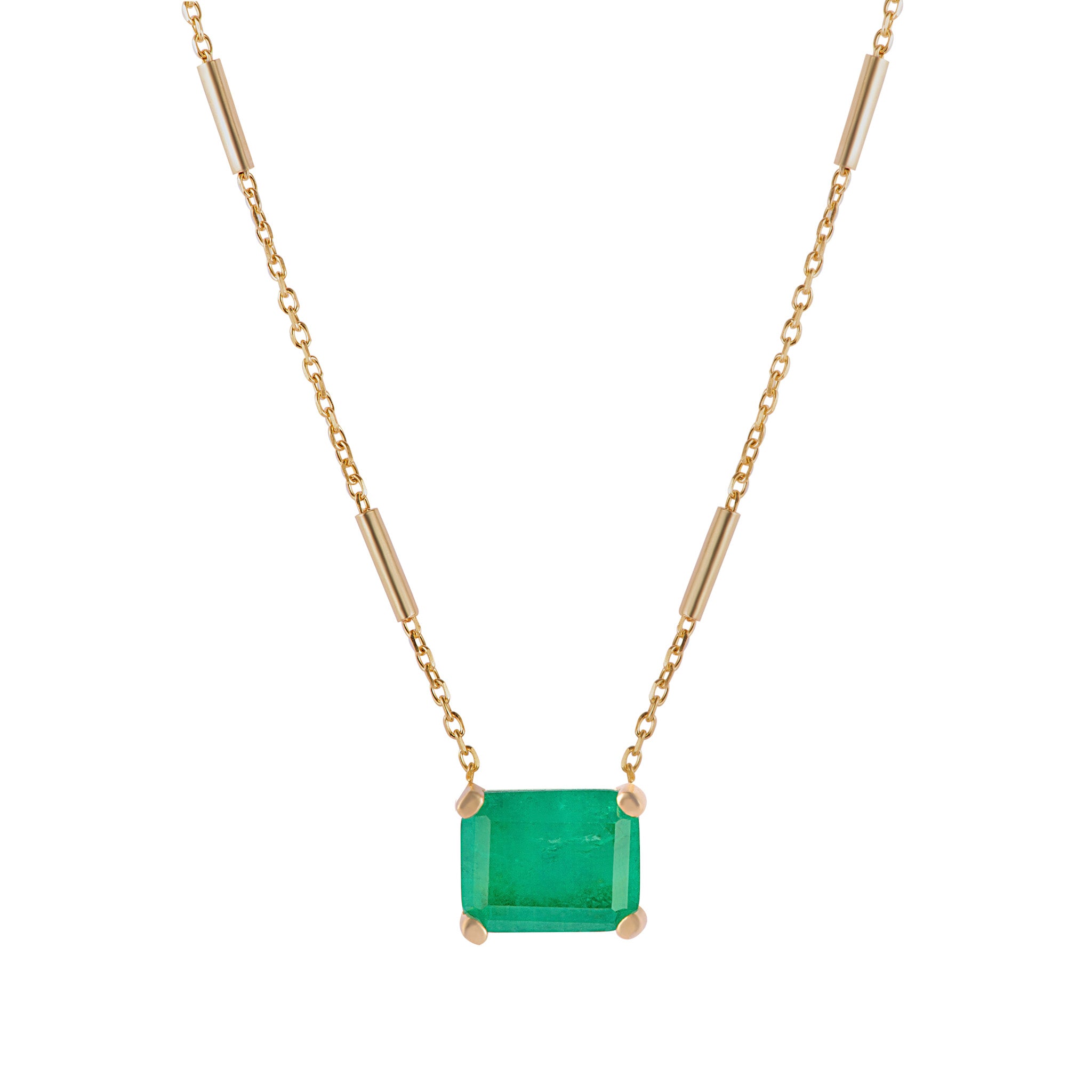 “Ivy” silver gold plated rectangular emerald necklace