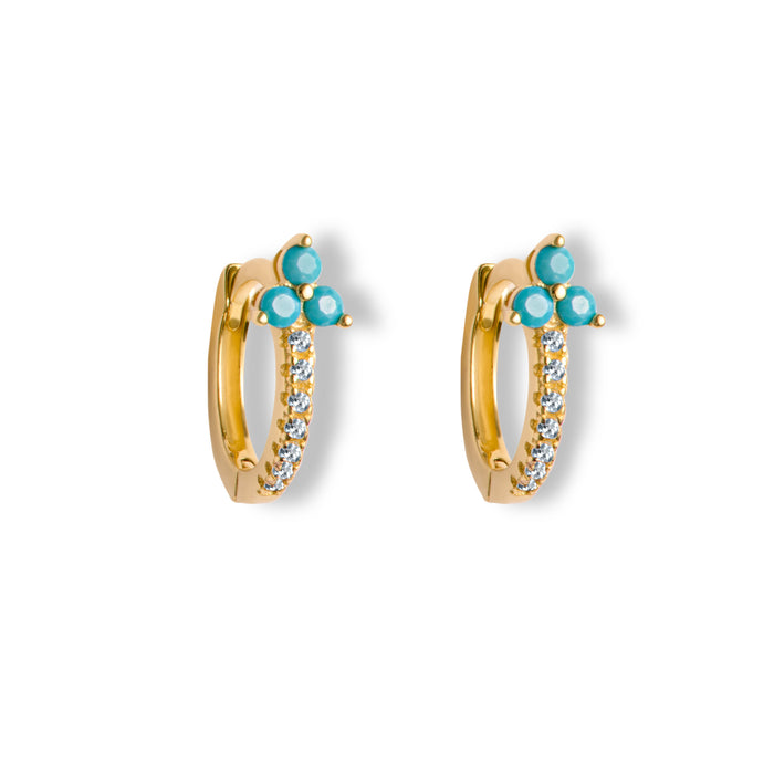 Silver 18k gold plated turquoise flower huggie hoops