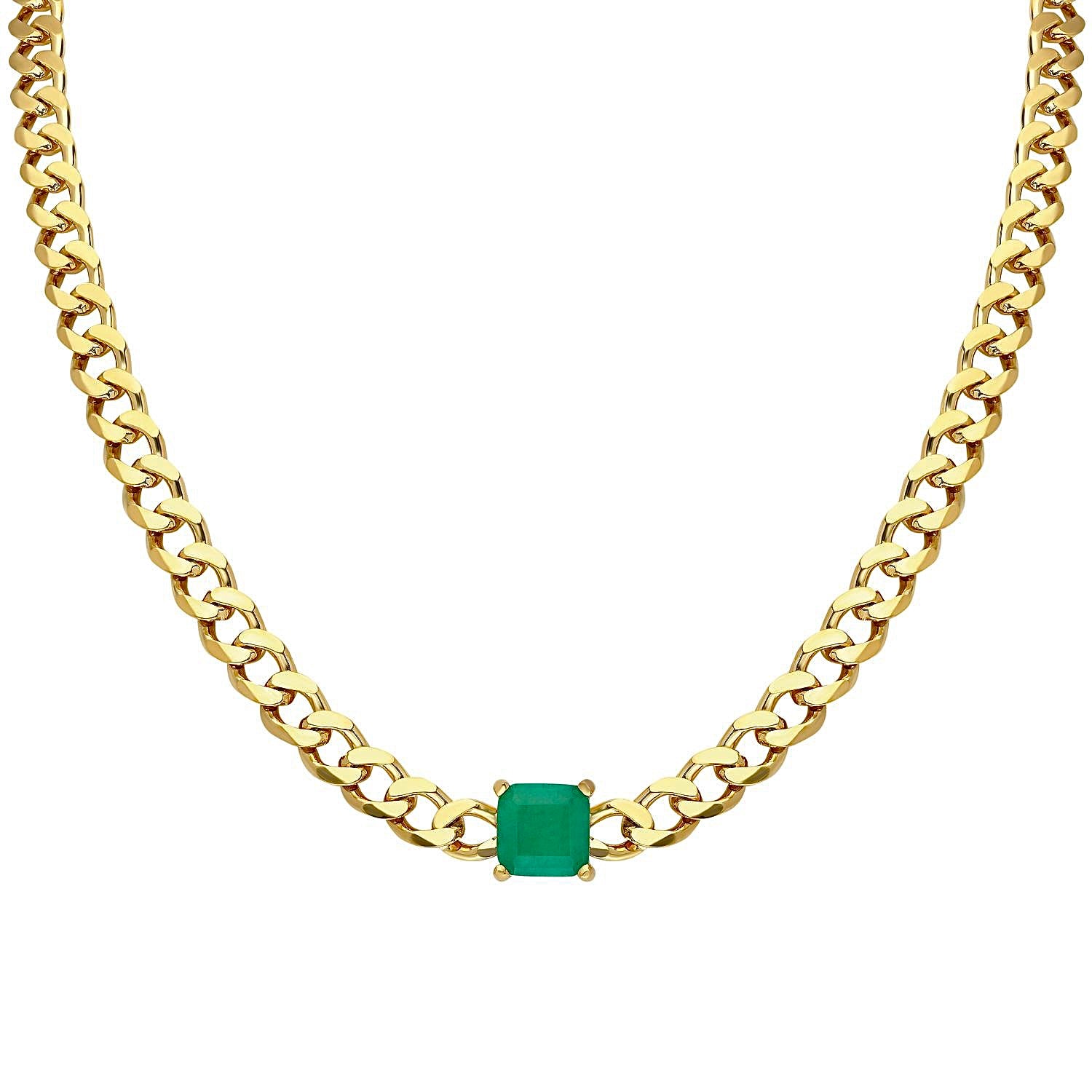Silver gold plated curb link emerald choker