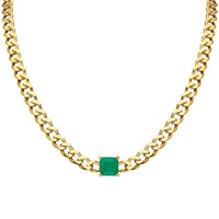 Silver gold plated curb link emerald choker