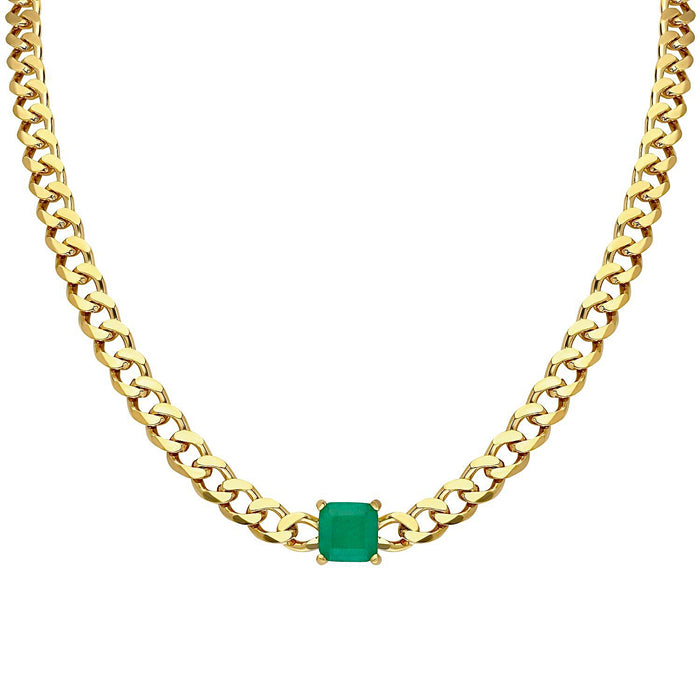 Silver gold plated curb link emerald choker