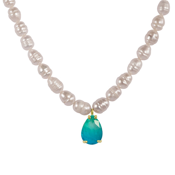 Pearl beaded pear paraiba stone necklace – Gemma Azzurro