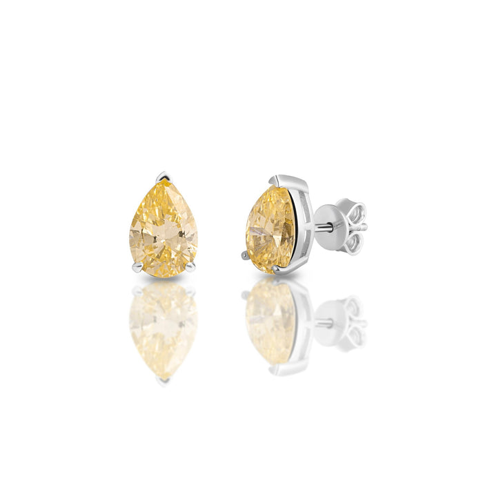 Sterling silver pear yellow stud earrings