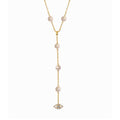 Silver 18kt gold plated pearl necklace lariat with cz pave diamond eye pendant