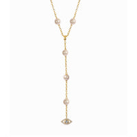 Silver 18kt gold plated pearl necklace lariat with cz pave diamond eye pendant